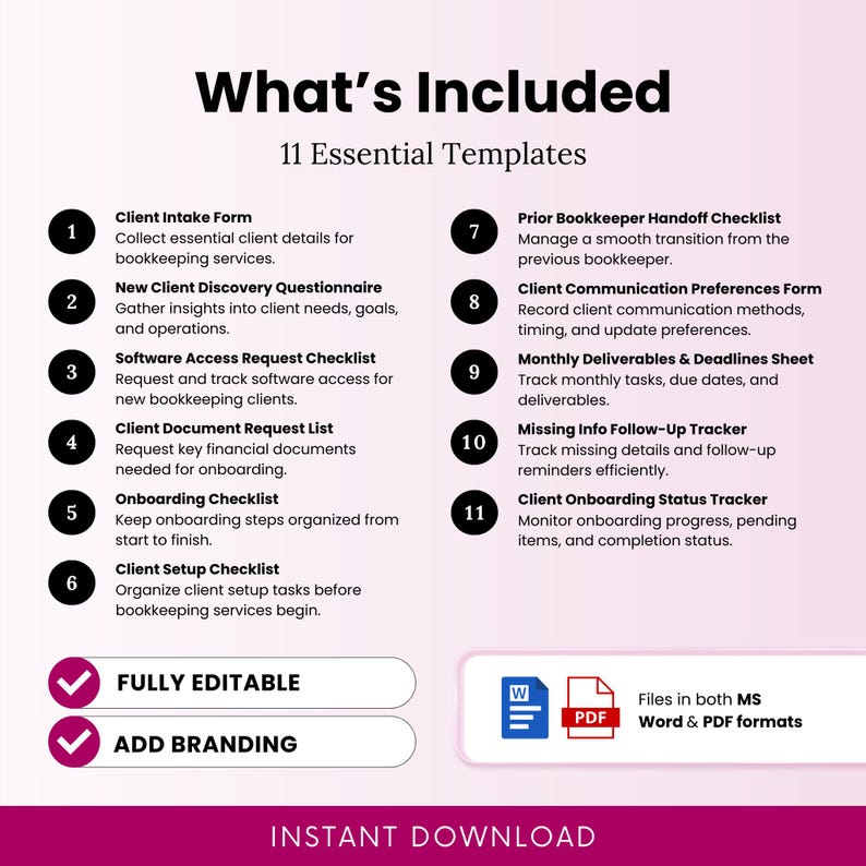 Bookkeeping Client Onboarding Templates Bundle – Word & PDF, A4 + US ...