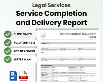 Legal Services Service Completion and Delivery Report Template – Editable Word + PDF (A4, US Letter)