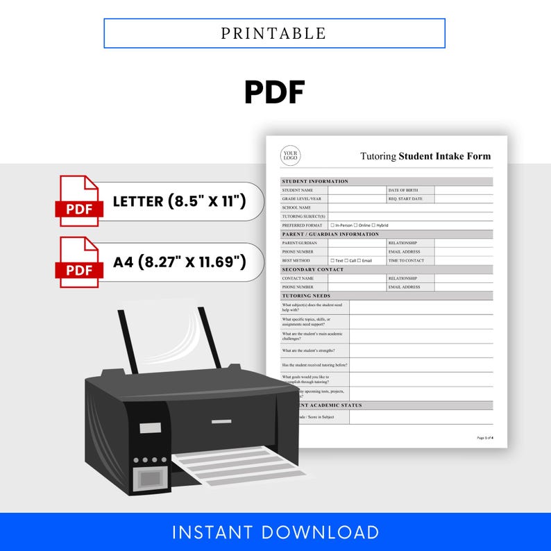 Tutoring Student Intake Form Template – Word & PDF, A4 + US Letter - Etsy