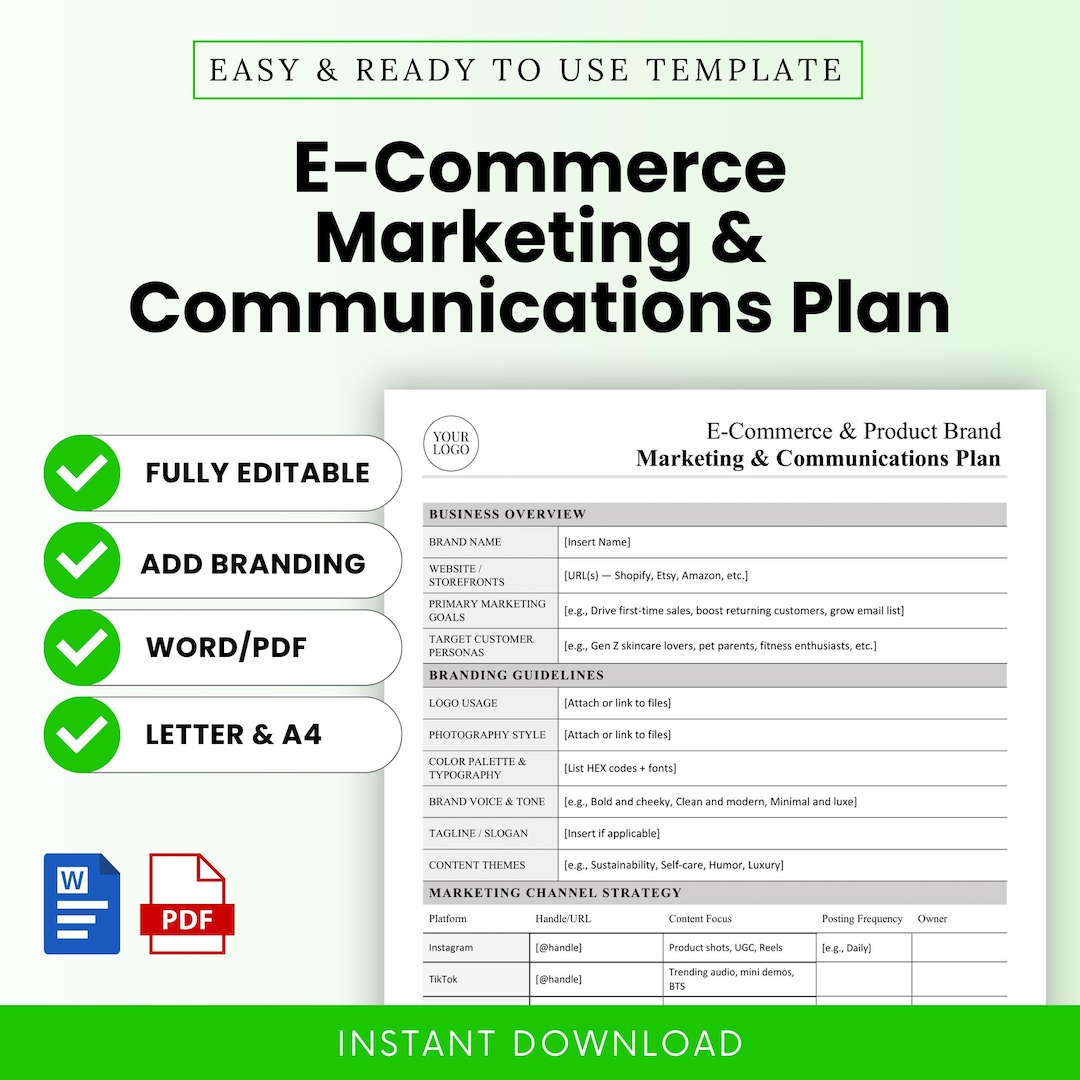 E-commerce Marketing and Communications Plan Template – Word & PDF, A4 ...
