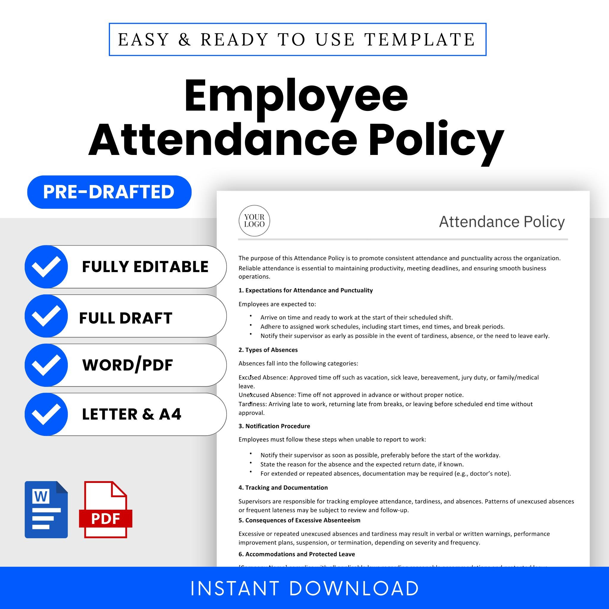 Employee Attendance Policy Template (word, PDF) | Simple Human ...