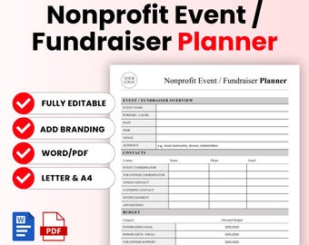 Nonprofit Event / Fundraising Planner Template – Word & PDF, A4 + US Letter