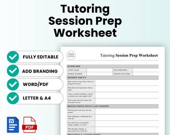 Tutoring Session Prep Worksheet Template – Word & PDF, A4 + US Letter