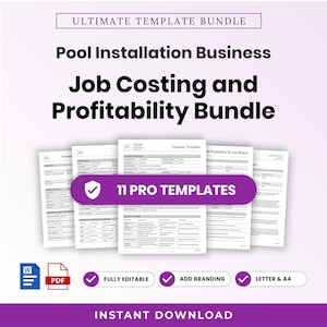 Pool Installation Business Job Costing and Profitability Template Bundle – Editable Word + PDF (A4, US Letter)