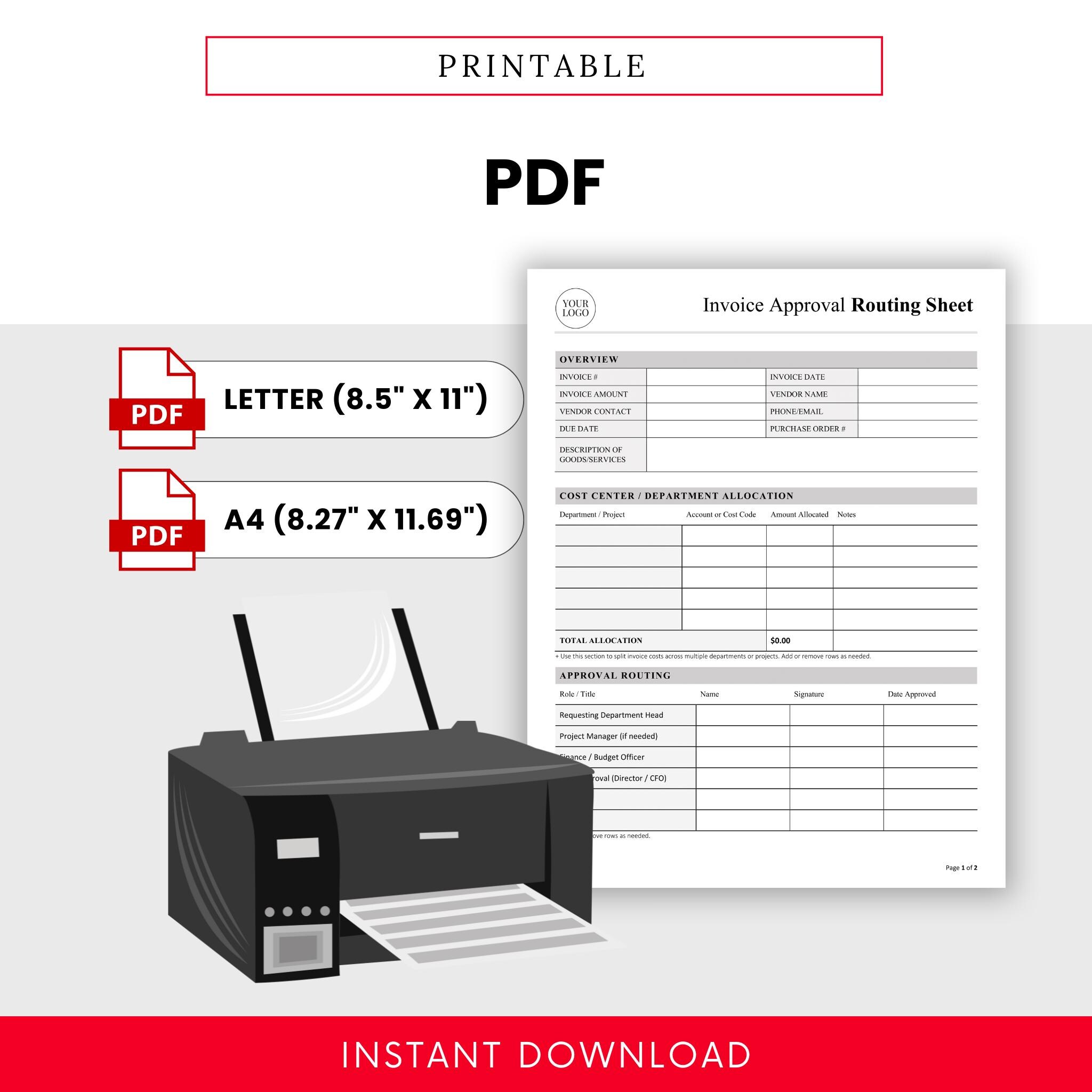 Invoice Approval Routing Sheet Template – Word & PDF, A4 + US Letter ...