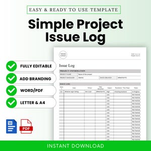 Simple Project Issue Log Template (Word, PDF) | Project Decision Log, Project Management Template, Project Issue Tracker, Project Tracker