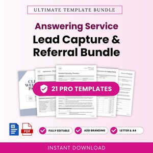 Answering Service Lead Capture and Referral Templates Bundle – Word & PDF, A4 + US Letter