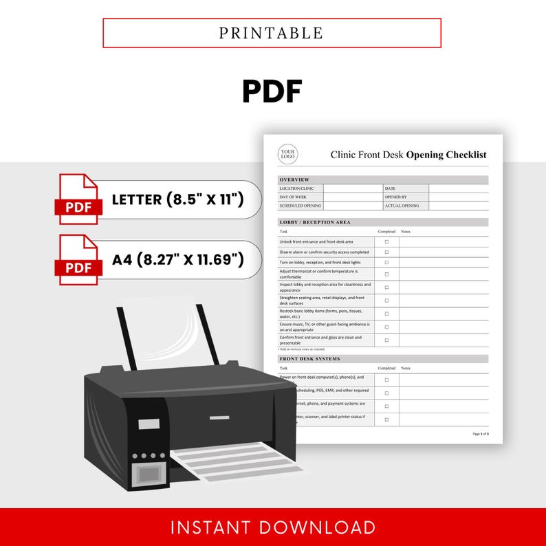 Medical Front Desk Checklist.pdf Clinic Front Desk Opening Checklist Template – Word & PDF, A4 + US ...