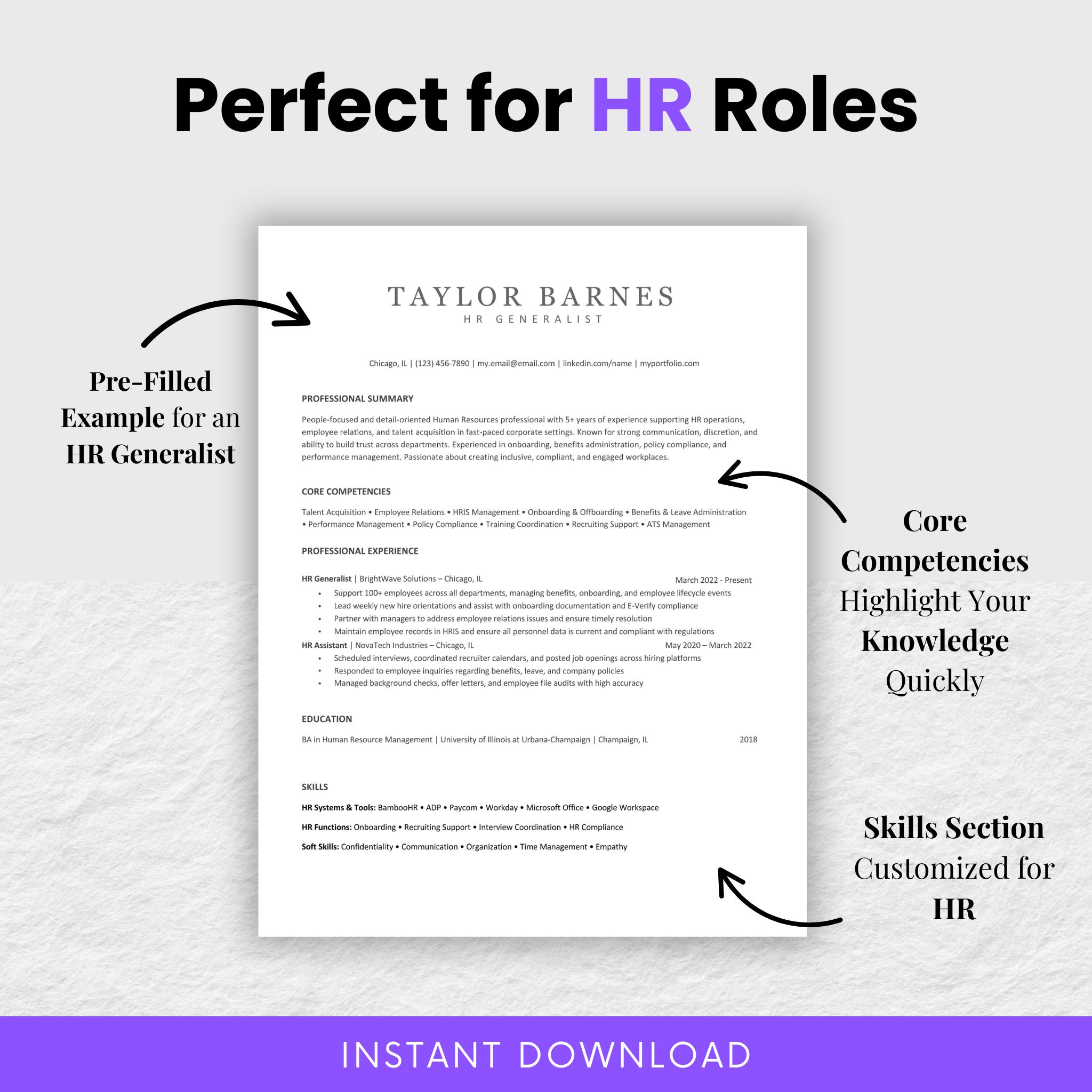 HR Resume Template (word, PDF) | Ats-friendly Resume, Recruiter Resume ...