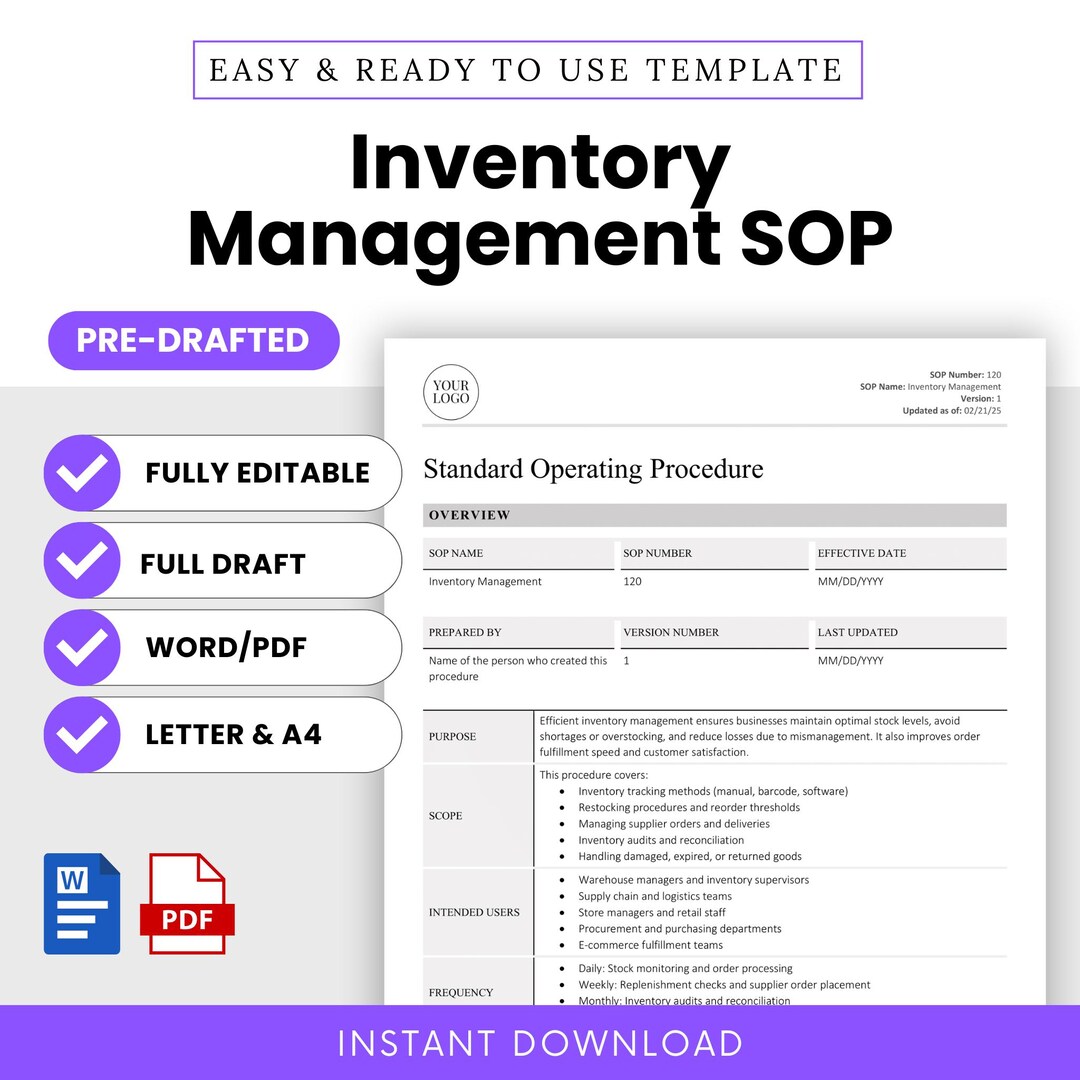 Inventory Management SOP Template (word, PDF) | Simple Standard ...