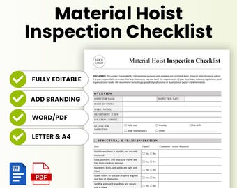 Material Hoist Inspection Checklist Template – Word & PDF, A4 + US Letter