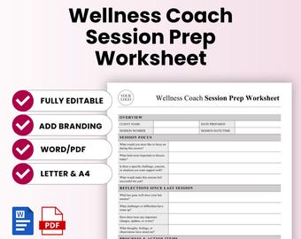 Wellness Coach Session Prep Worksheet Template – Word & PDF, A4 + US Letter