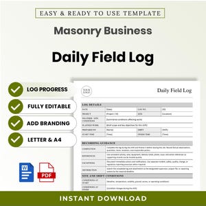 Masonry Business Daily Field Log Template – Editable Word + PDF (A4, US Letter)