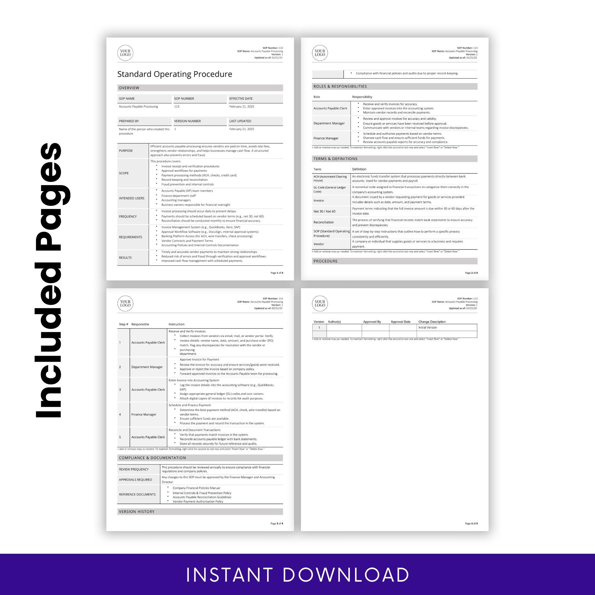 Accounts Payable Processing SOP Template (word, PDF) | Simple Standard ...