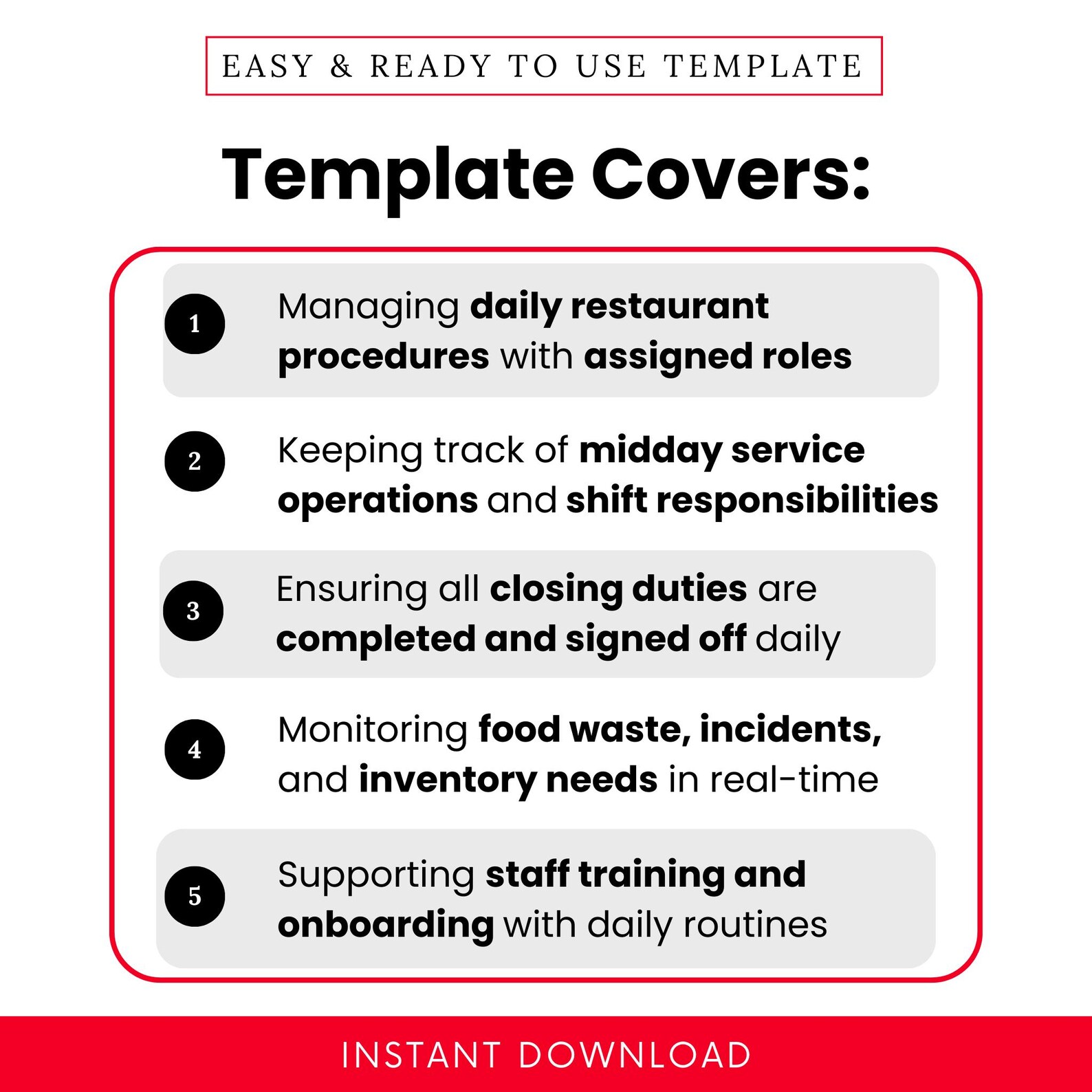 Daily Operations Coverage Sign Restaurant Daily Operations Checklist Template – Word & PDF, A4 + US ...