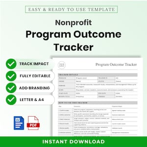 Nonprofit Program Outcome Tracker Template – Editable Word + PDF (A4, US Letter)