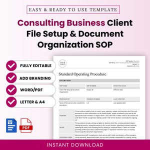 Consulting Business Client Setup, Document Organization SOP Template – Word & PDF, A4 + US Letter