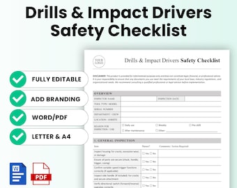 Drills and Impact Drivers Safety Checklist Template – Word & PDF, A4 + US Letter