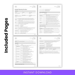 Included pages of customer service SOP document showing overview, procedures, roles and responsibilities, compliance, and documentation. Professionally formatted for business use.