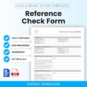 Reference Check Form Template – Word & PDF, A4 + US Letter