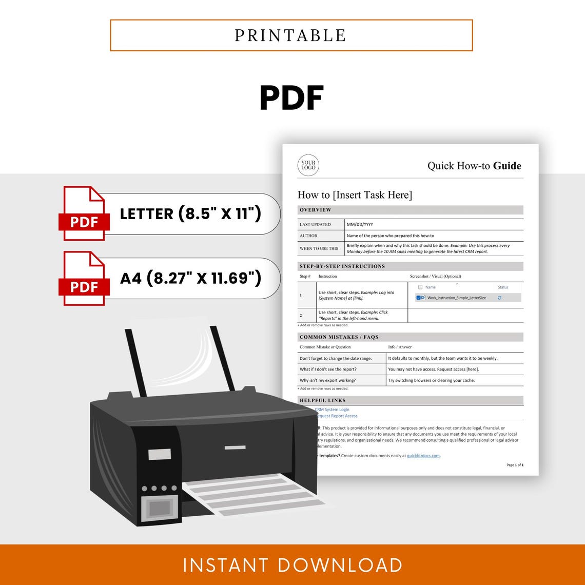 Quick How-to Guide Template (word, PDF) | Standard Operating Procedure ...