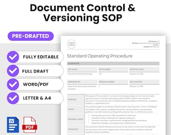 Document Control & Versioning SOP Template (Word, PDF) | Simple Standard Operating Procedure Template | Operations Ops Administration