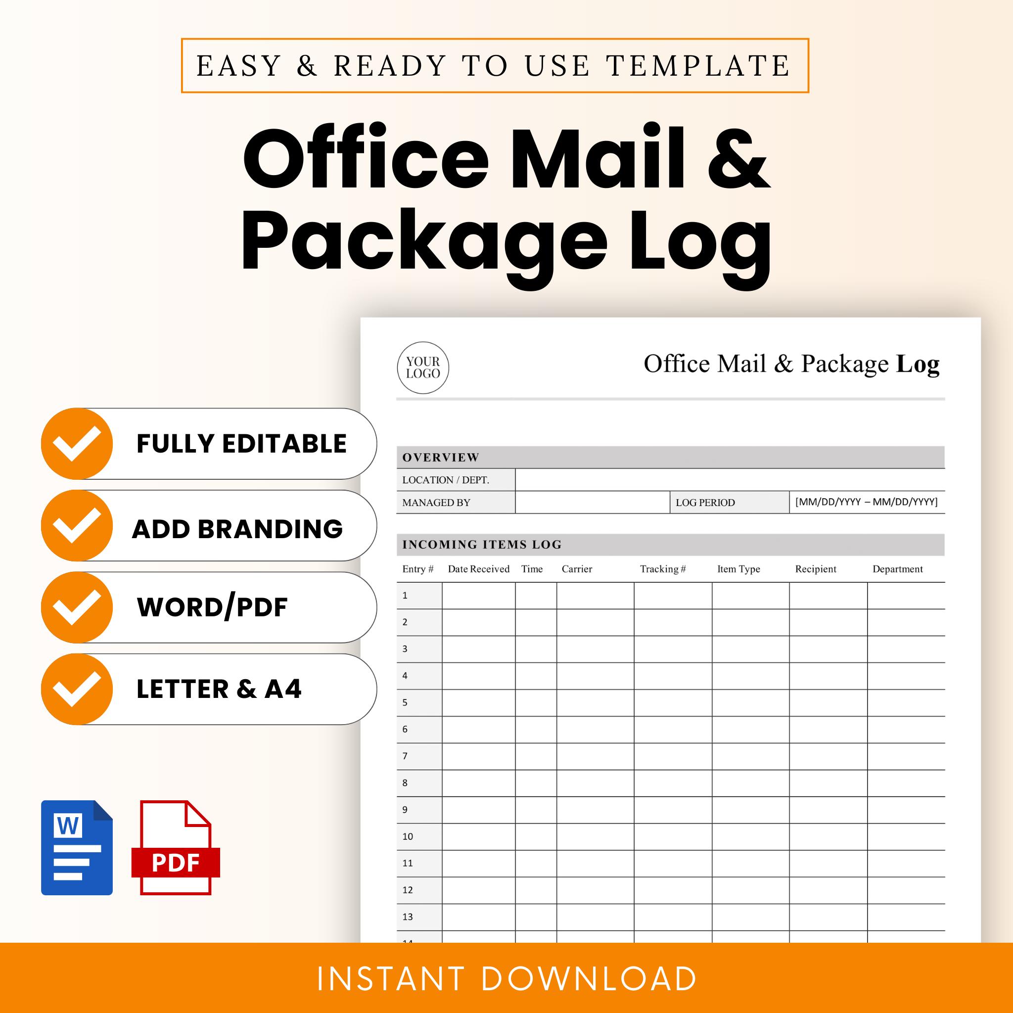 Box Mail Slip Example Office Mail and Package Log Template - Word & PDF, A4 + US Letter - Etsy