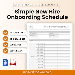 Simple New Hire Onboarding Schedule Template (Word, PDF) | HR Template, New Hire Onboarding Template, Onboarding Plan, Training Plan