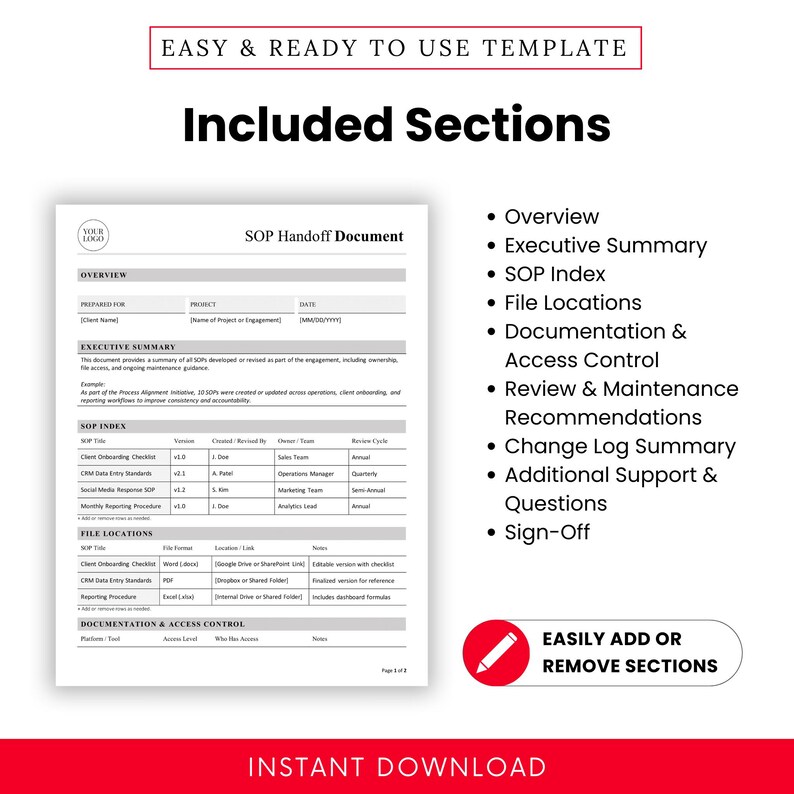 Consulting SOP Handoff Document – Word & PDF, A4 + US Letter - Etsy