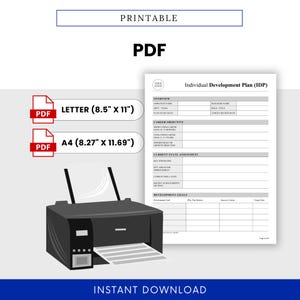 printable individual development plan PDF template, career development planner printable, employee performance review form, IDP document ready to print