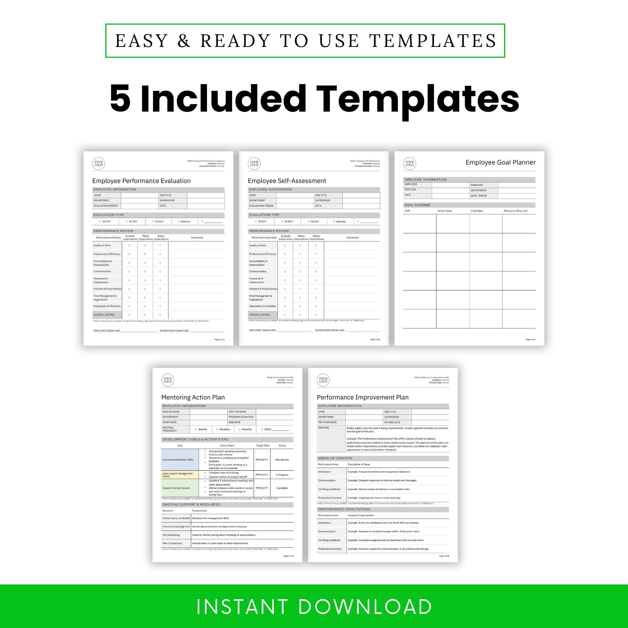 Pre Performance Routine Template Employee Performance Templates Bundle (word & PDF) | Simple Performance ...
