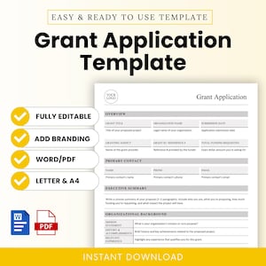 Può includere: Modello digitale di domanda di sovvenzione con un design pulito e professionale. Il documento include sezioni per il titolo del progetto, i dettagli dell'organizzazione e le richieste di finanziamento. Caratteristiche: campi completamente modificabili, opzioni di branding e formati Word/PDF. Download immediato.