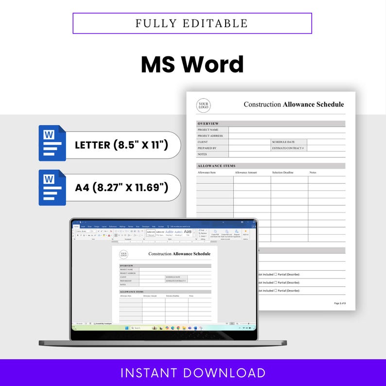 Construction Allowance Schedule Template – Word & PDF, A4 + US Letter ...