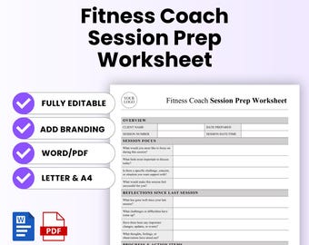 Fitness Coach Session Prep Worksheet Template – Word & PDF, A4 + US Letter