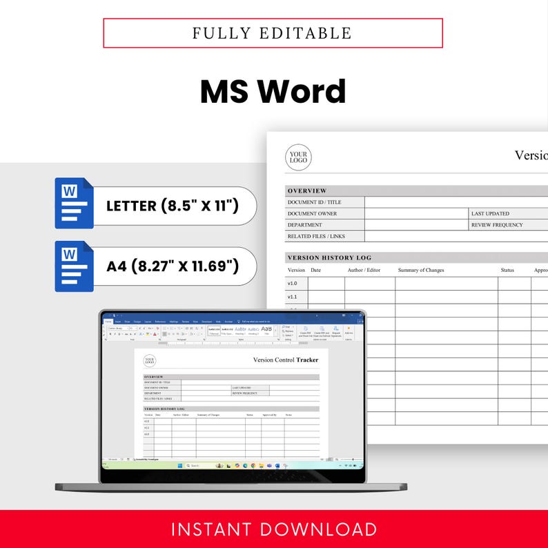 Simple Version Control Tracker Template - Word & PDF, A4 + US Letter ...