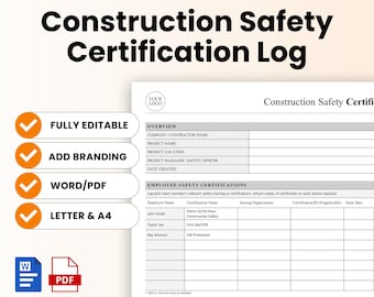 Construction Safety Certification Log Template – Word & PDF, A4 + US Letter