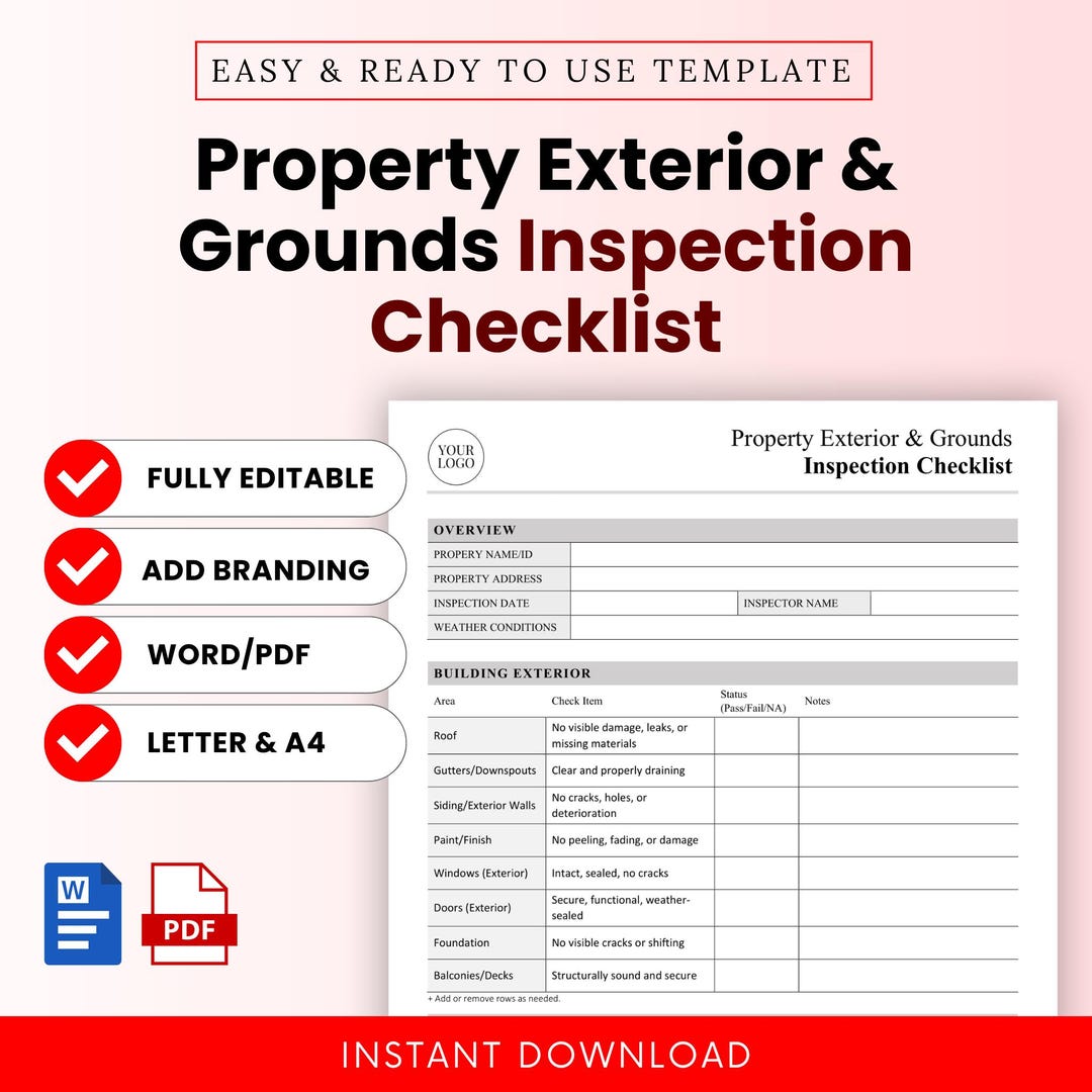 Property Exterior and Grounds Inspection Checklist Template – Word ...