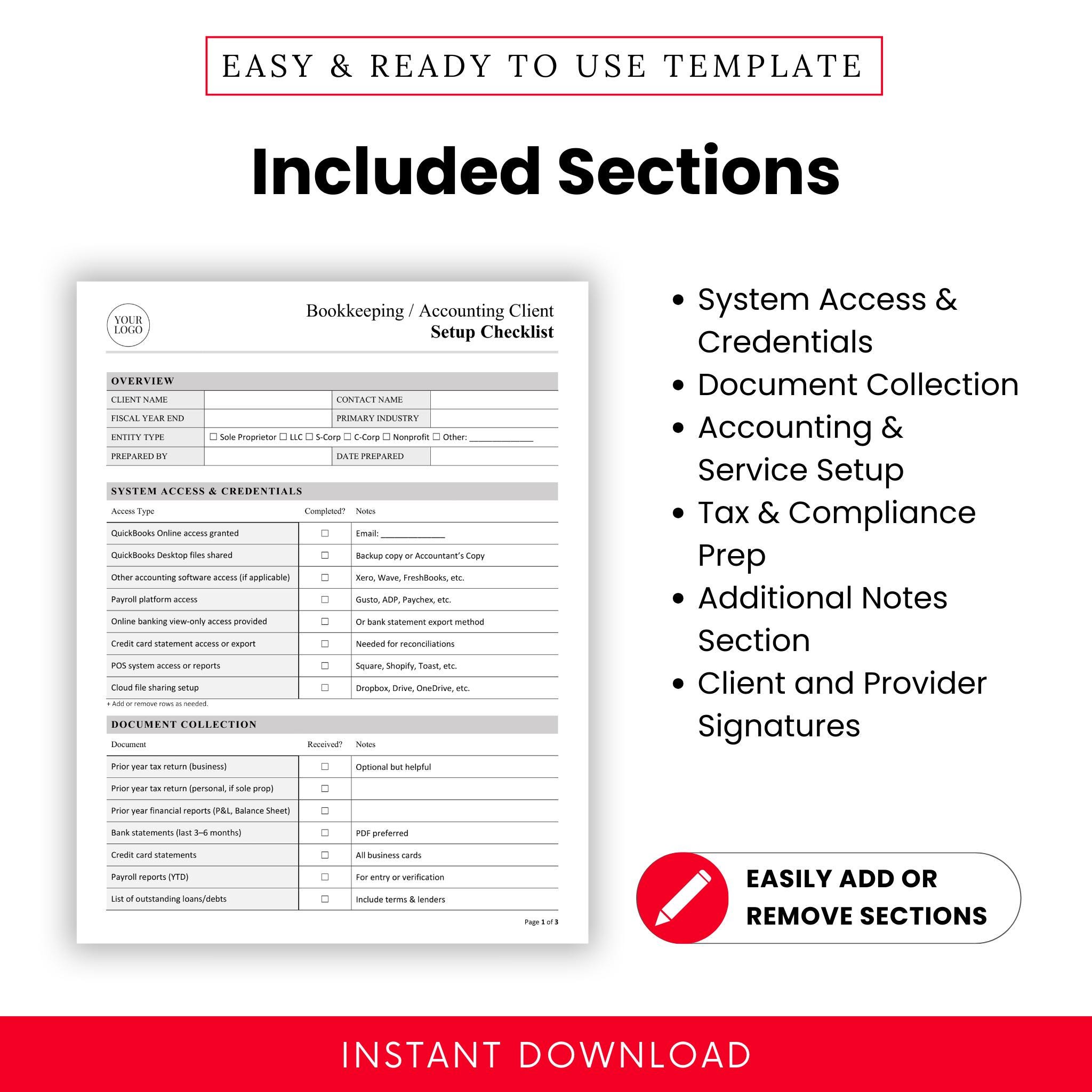 Account Set Up Check List Style Example Bookkeeping / Accounting Client Setup Checklist Template – Word & PDF ...