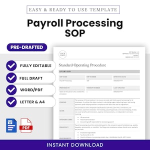 Payroll Processing SOP Template (Word, PDF) | Simple Standard Operating Procedure Template | Human Resources Business Document | Financial