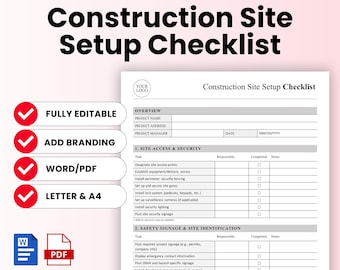 Construction Site Setup Checklist Template – Word & PDF, A4 + US Letter