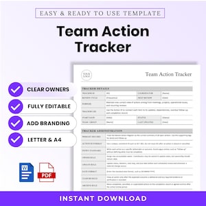 Team Action Tracker Template – Word + PDF, A4 + US Letter