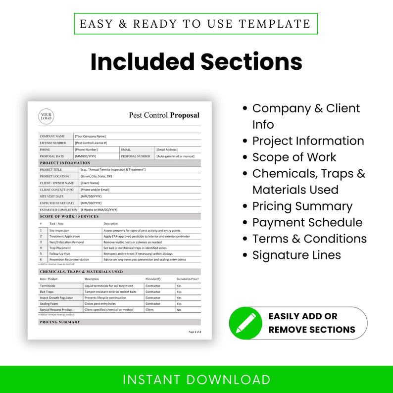 Proposal Control Number Pest Control Proposal Template – Word & PDF, A4 + US Letter - Etsy