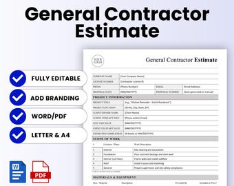 General Contractor Estimate Template – Word & PDF, A4 + US Letter