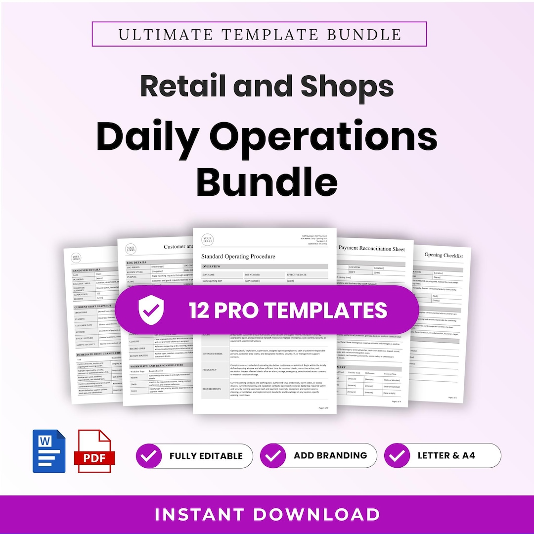 Rarr Template Retail and Shops Daily Operations Template Bundle – Editable Word + PDF ...
