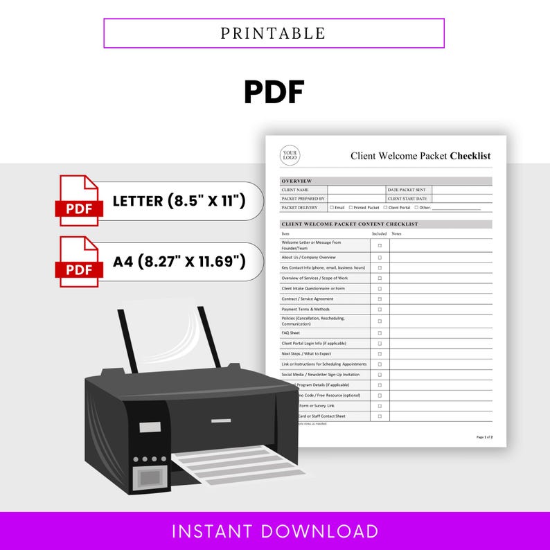 Client Welcome Packet Checklist – Word & PDF, A4 + US Letter - Etsy