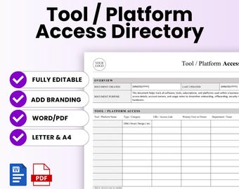 Simple Tool / Platform Access Directory Template – Word & PDF, A4 + US Letter