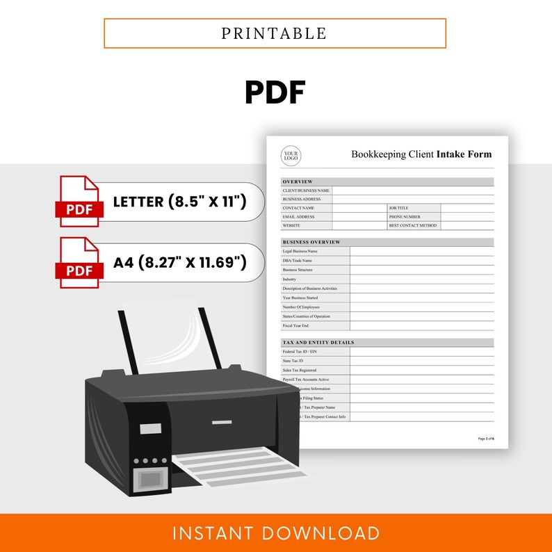 Bookkeeping Client Intake Form Template – Word & PDF, A4 + US Letter - Etsy