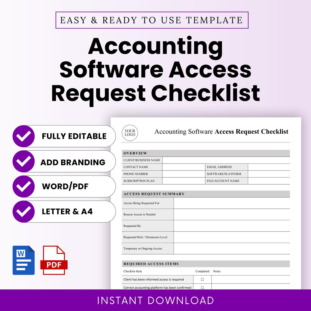 Accounting Software Access Request Checklist Template – Word & PDF, A4 ...
