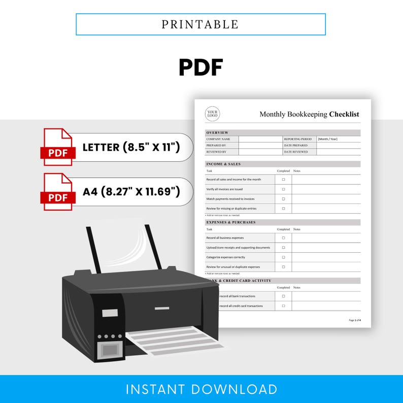 Monthly Bookkeeping Checklist Template – Word & PDF, A4 + US Letter - Etsy