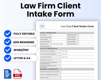 Law Firm Client Intake Form Template – Word & PDF, A4 + US Letter
